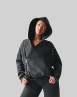 UNISEX ASYMMETRICAL ACID WASH ZIP UP JACKET - BLACK [FINAL SALE] thumbnail 2