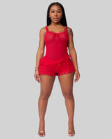 LOVE ME NOT SCALLOPED MESH SHORTS (CHERRY) thumbnail 1