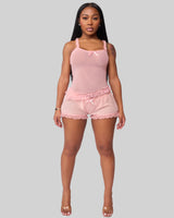 LOVE ME NOT SCALLOPED MESH SHORTS (BABY PINK) thumbnail 1