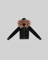 VELOUR PLUSH TRACKSUIT JACKET WITH FUR - BLACK [FINAL SALE] thumbnail 1