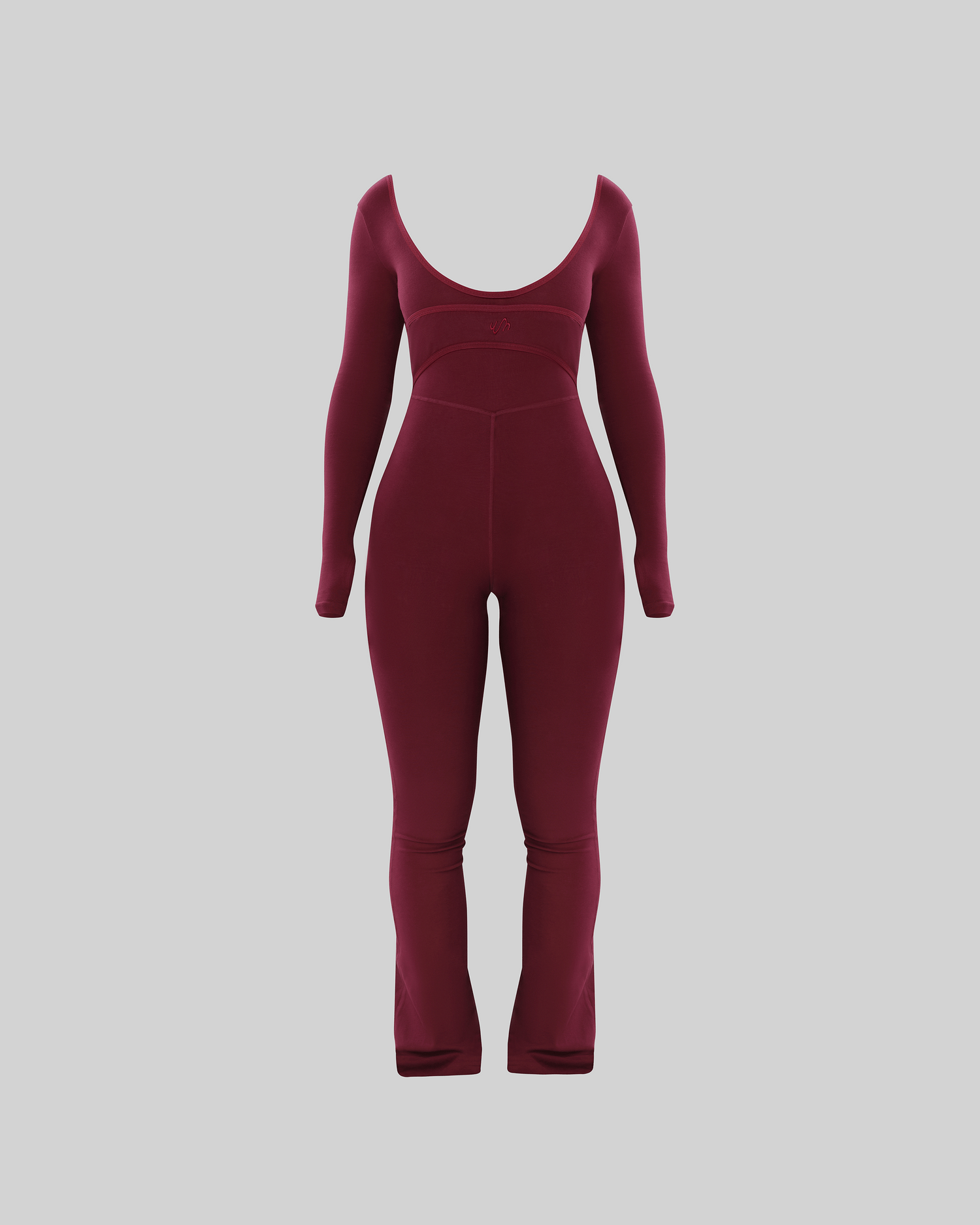 LONG-SLEEVE FLARE LEG JUMPSUIT (BURGUNDY)
