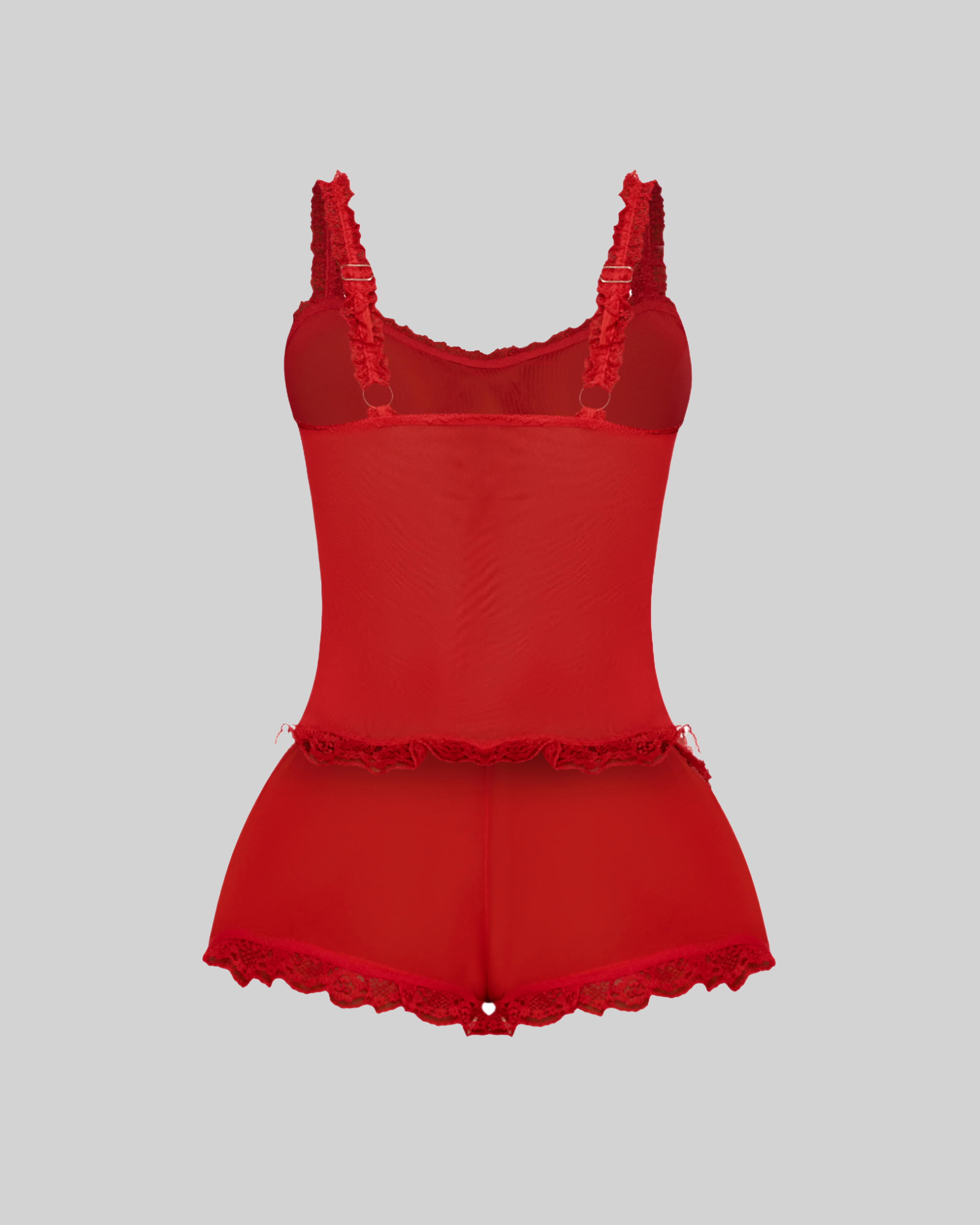 LOVE ME NOT SCALLOPED MESH SHORTS (CHERRY)